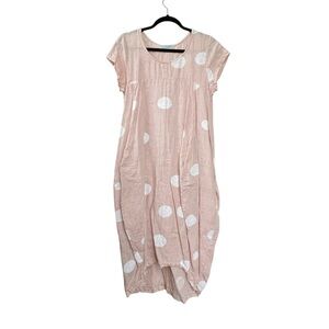 TALIA BENSON Linen Polka Dot Midi Dress Ponk White M